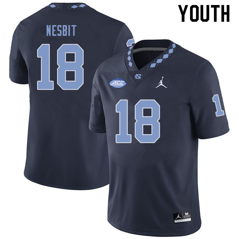 Youth #18 Bryson Nesbit North Carolina Tar Heels College Football Jerseys Sale-Navy